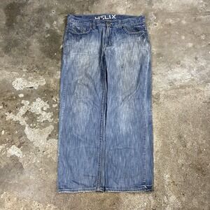 Vintage Y2K Helix Jeans Size 34x30 Blue Denim Medium Wash Loose Straight Fit